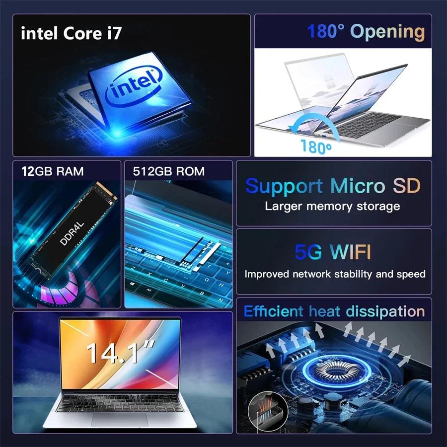laptops 2024 Windows 11 Intel CORE i7-7500U laptop 12GB RAM 1TB/2TB SSD Computer 1920*1080 Resolution Office Study PC Computer. 