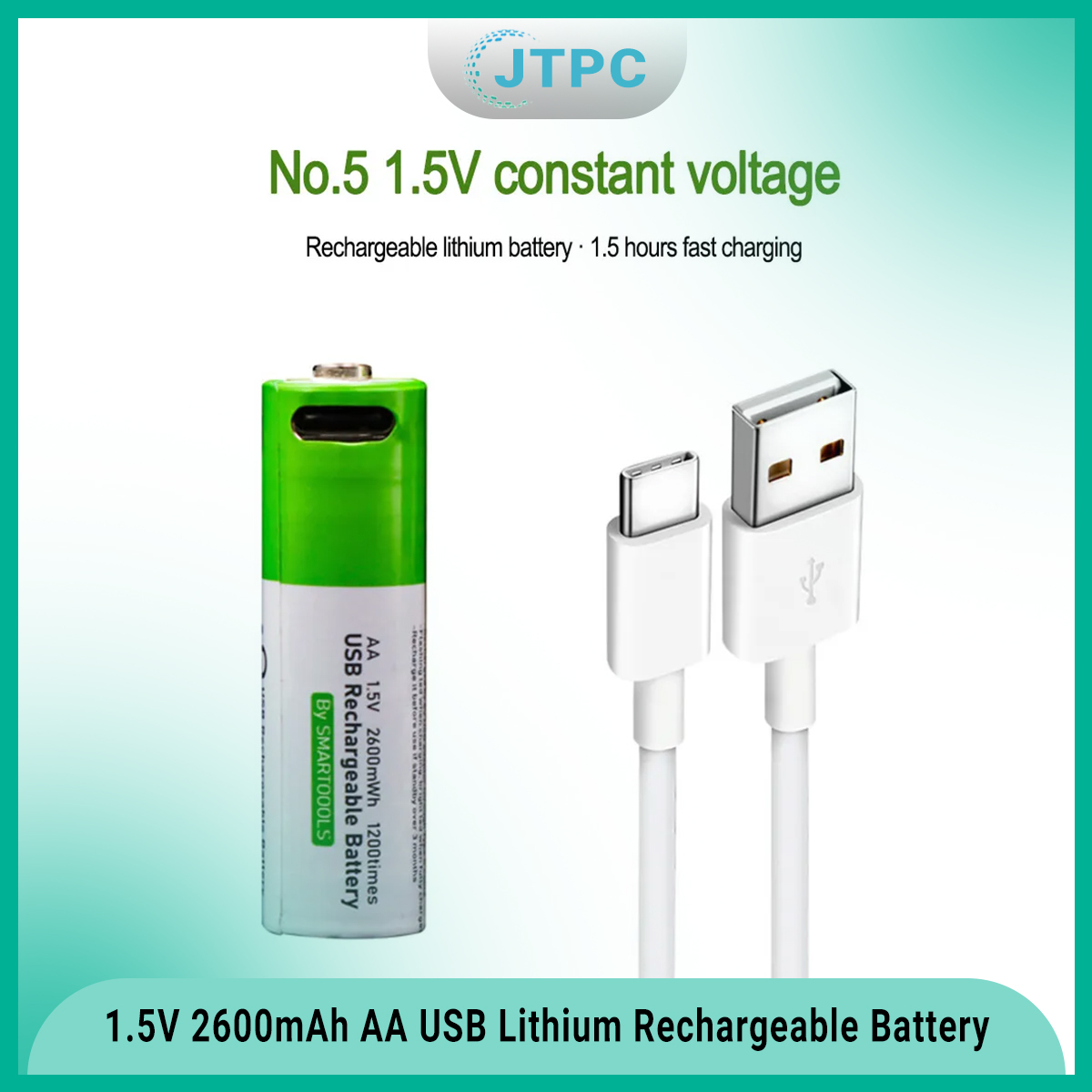smartoools 1.5V Type-C Rechargeable Batteries AA (2-Pack) With Type-C Cable. 
