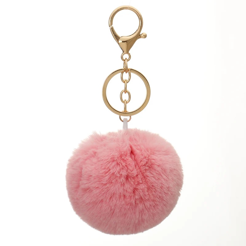 8cm Fur Brand Bag Fluffy Pompns Keychain Pom Pom Car Keyring Gold Color Chains pompons Rex Rabbit Fur Charms Chain. 