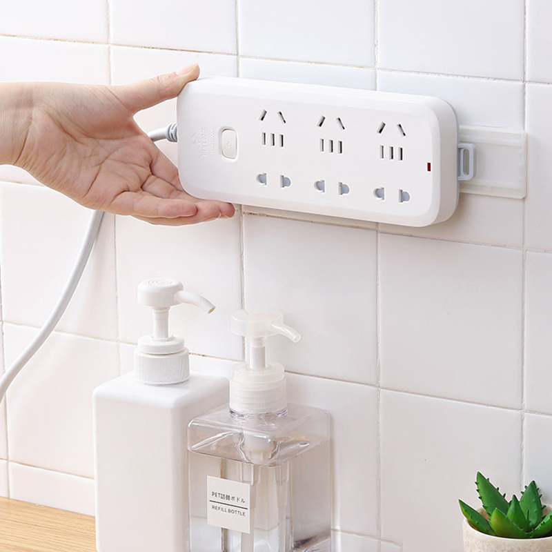 Self-Adhesive Desktop Socket Fixer Cable Organizer Wall Hanging Power Strip Holder Fixator Plug-in Removable Wall-Mounted Fixer jingu. 