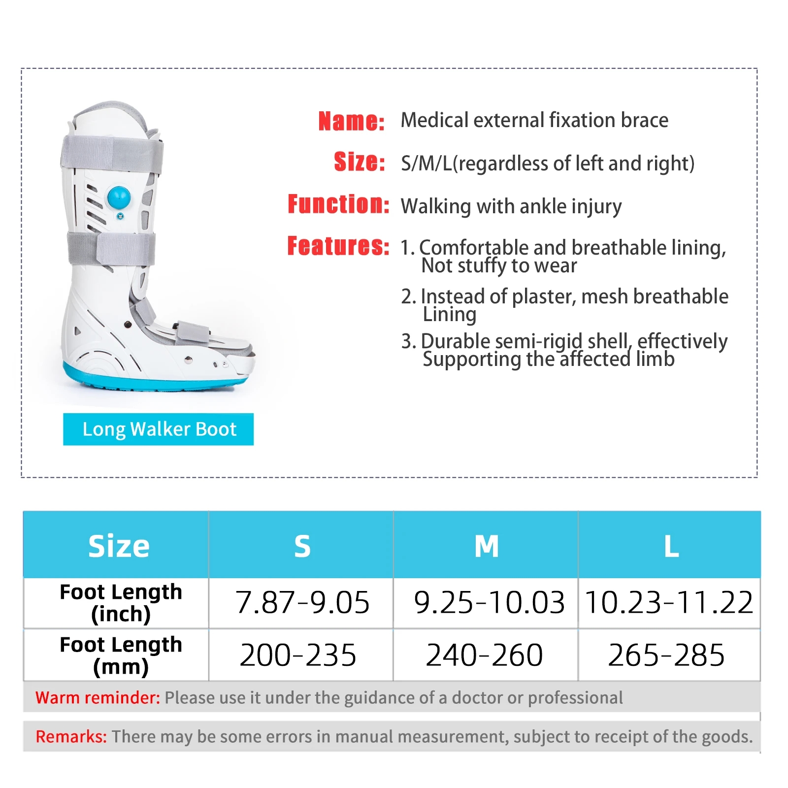 Air Cam Walker Boot Ankle Joint Fixed Support Ankle Sprain Fracture walking Artifact Plaster Shoe Guard. 