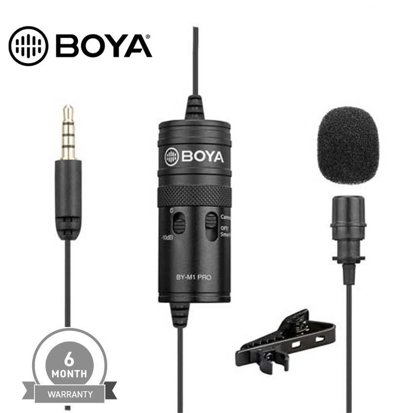 Boya M1 Pro Lavalier Microphone with 3.5mm Jack for Smartphones, DSLRs, Camcorders, and PCs, Low Handling Noise, High-Quality Condenser, Includes Battery and Accessories. 