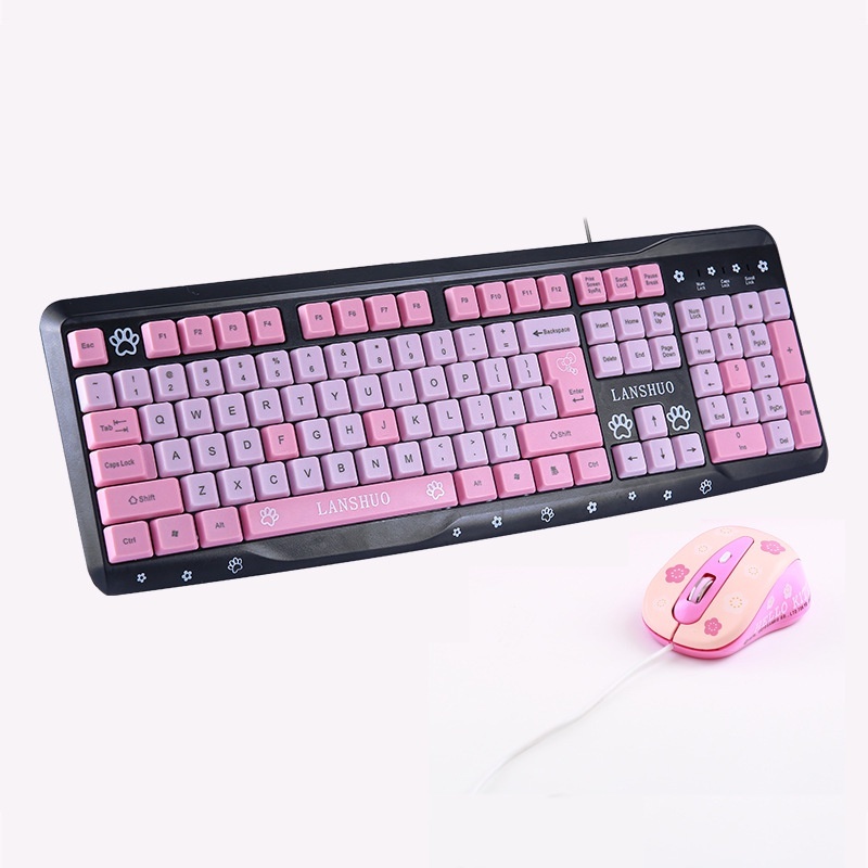 Hello Kitty Cartoon Waterproof Keyboard and Mouse Set Combo Mute Pink Keyboard 104 Keys Computer Gaming Keyboard for PC Laptop Notebook