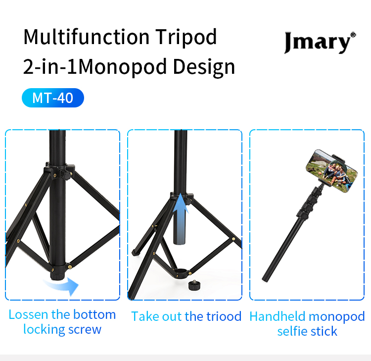 Jmary MT-40 2in1 Monopod Selfie Stick Tripod Multifunctional uses mobile,  Camera, Ring light, Action Cam, Projector, Digital Camera Etc