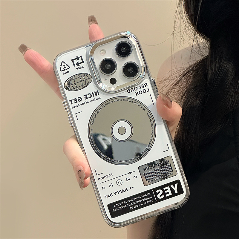 Creative English Quotes Mirror Music Record Disc Clear Phone Case For iPhone 14 13 12 11 15 Pro Max Plus XS Bar Code Back Cover. 