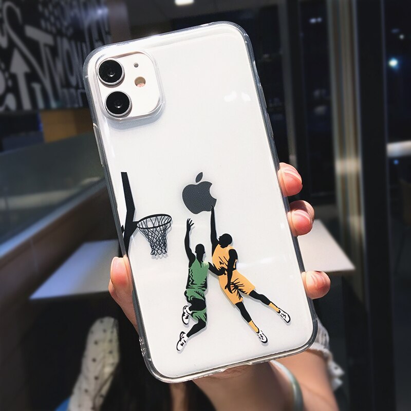 Funny Cartoon Basketball Slam Dunk Clear Phone Case For iPhone 14 Pro Max 13 12 11 XS X XR 7 8 Plus Boy Transparent Soft Cover. 