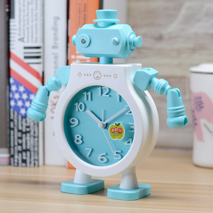Korean Style Cute Creative Table-Mounted Robot Alarm Clock Student Wake-up Clock Stationery Store Supply Daily Necessities Wholesale. 