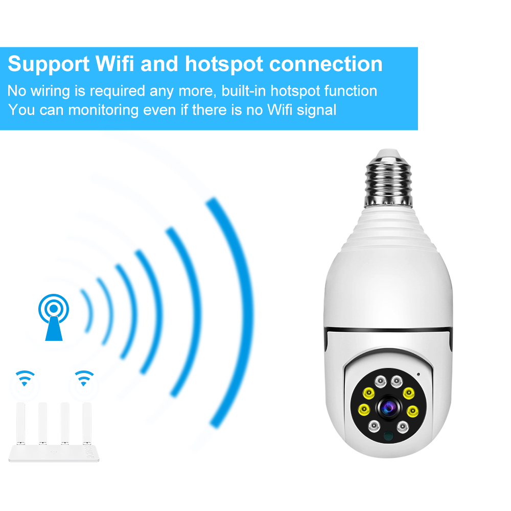 V380 PTZ Full HD 3MP 1920P WIFI IP Camera E27 Bulb Camera 360 Degree Wireless Home Color Night Vision Two Way Audio Smart Motion Detection. 