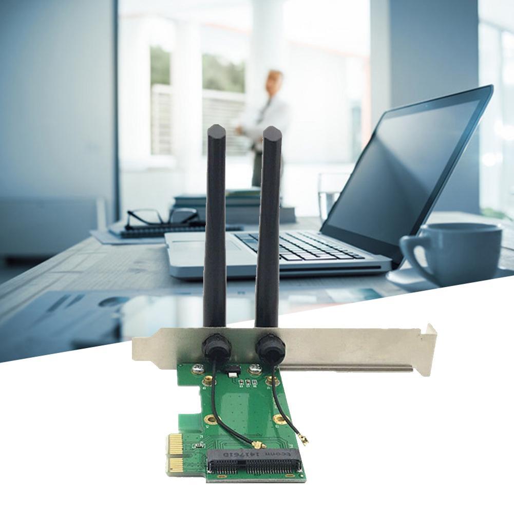 Wireless Wifi Network Card Mini PCIE To PCI-E 1X Desktop Adapter Accessories Antennas Computer Parts 2 Antennas Adapter. 