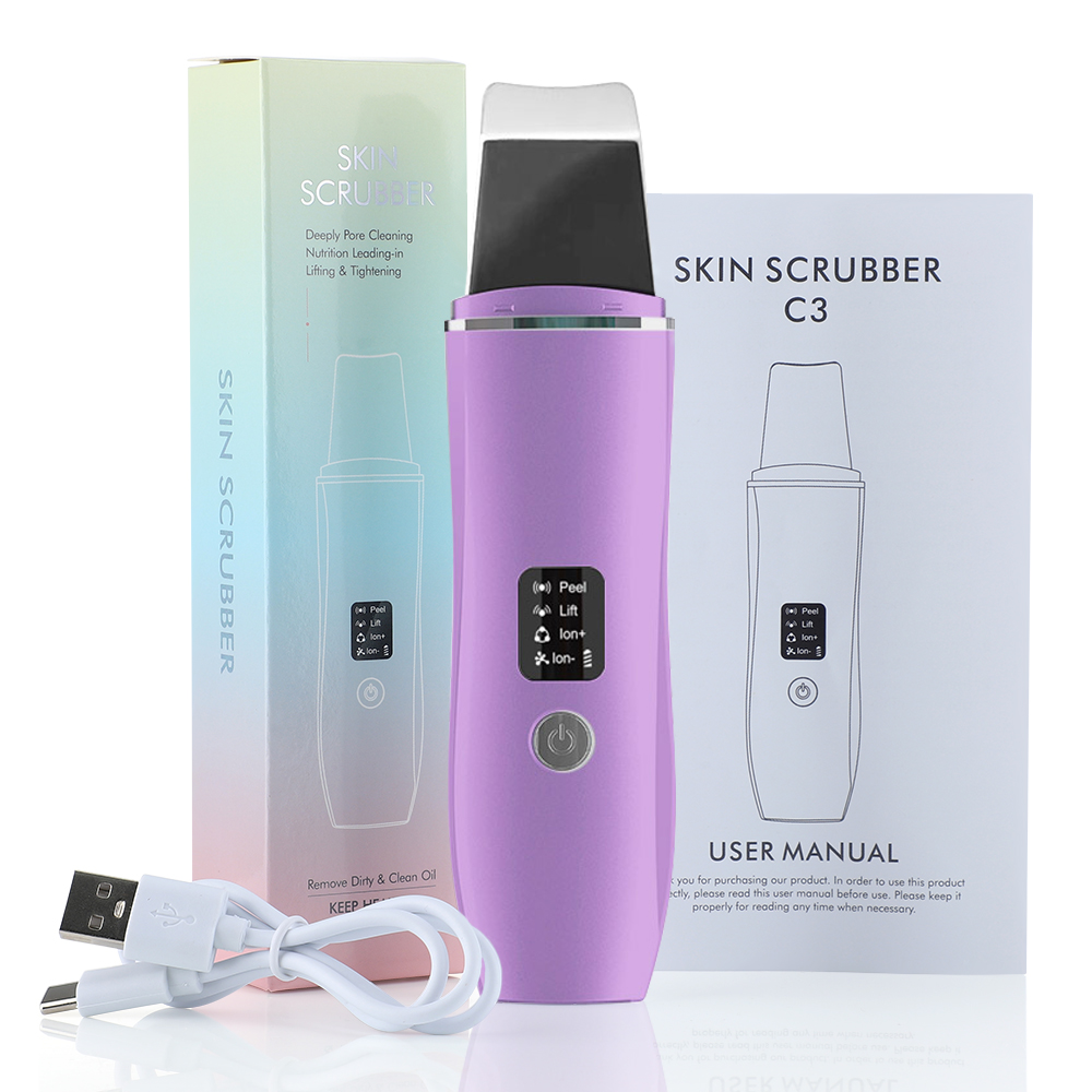 Ultrasonic Facial Cleaner Skin Scrubber EMS Microcurrent Face Lift Machine Peeling Acne Blackhead Remover 4 Mode Deep Cleansing. 