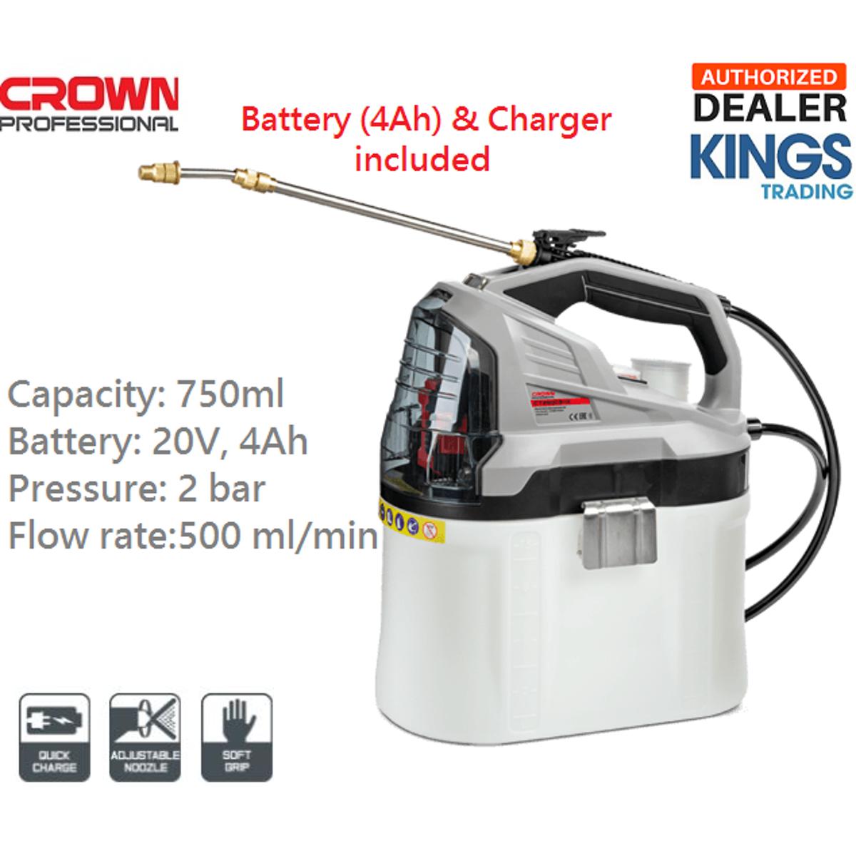 CROWN Cordless Sprayers 750ml 20V 4Ah CT29003HX-4 - Kings Trading