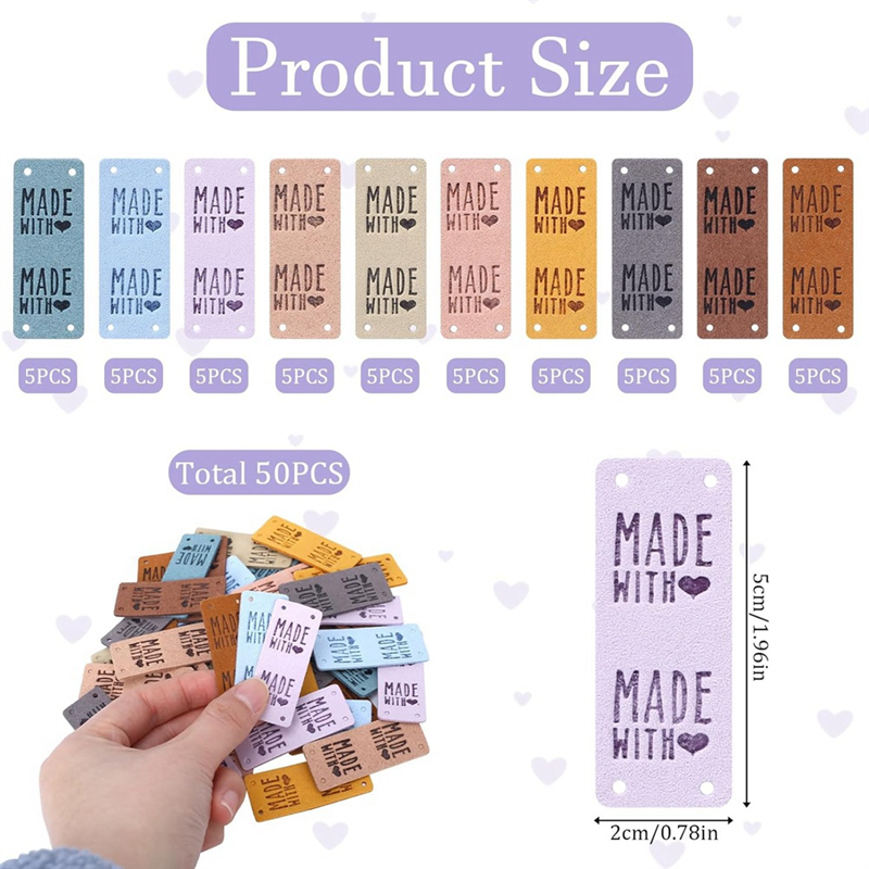 50PCS PU Leather Label Handmade Tag Label Faux Leather Label Embossed Tag Embellishment Knit DIY Parts