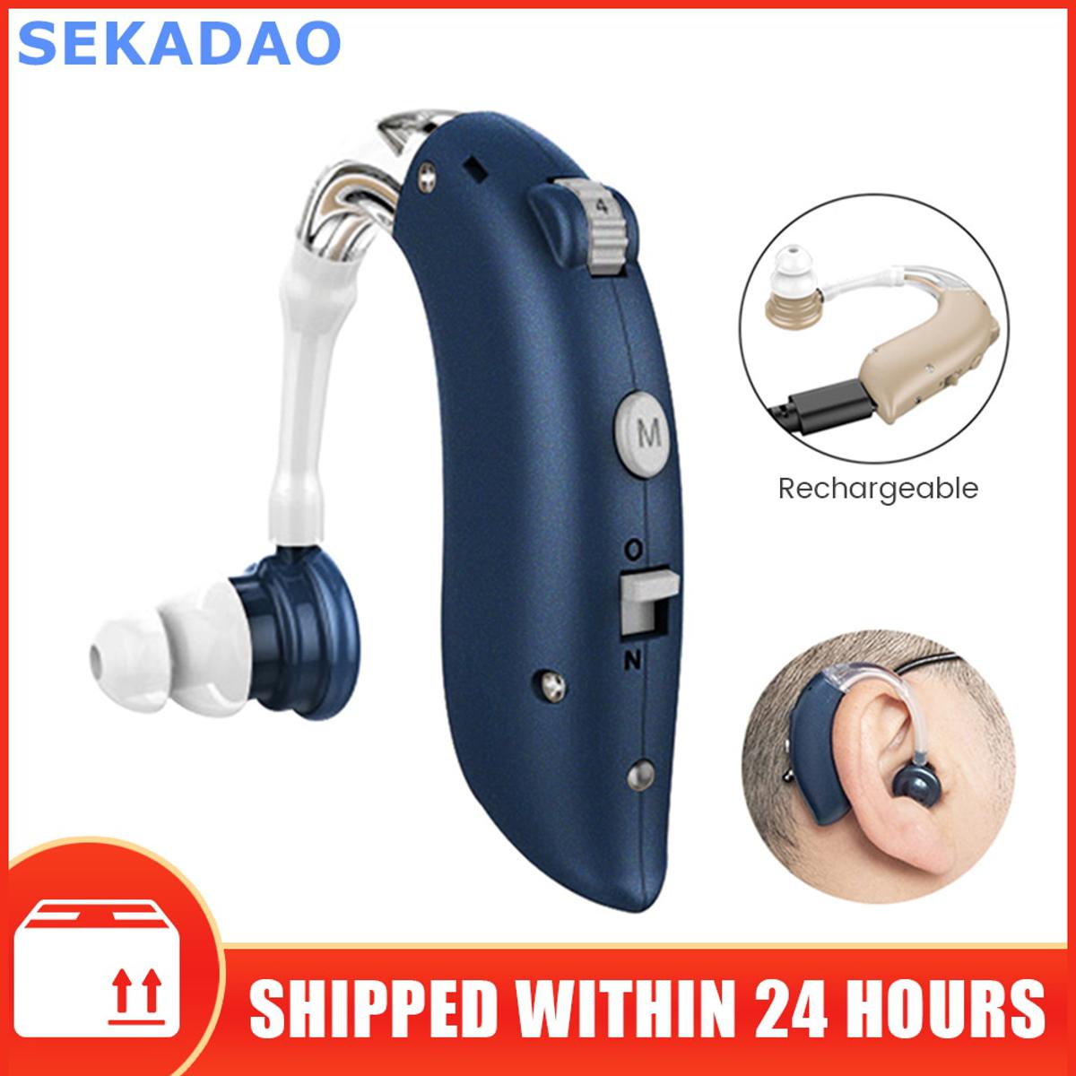 Mini Rechargeable Hearing Aid Digital BTE Hearing Aids Adjustable Tone Sound Amplifier Portable Deaf Elderly digital Hearing Aid  blue