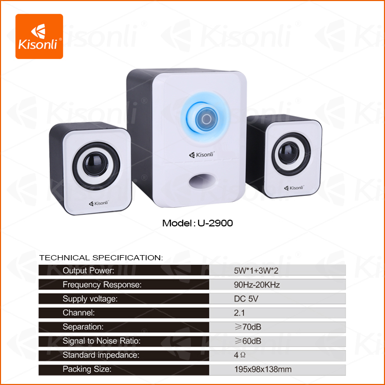 KISONLI U-2900 USB 2.1 Speaker Subwoofer Sound System Some Theater Loud Speaker. 