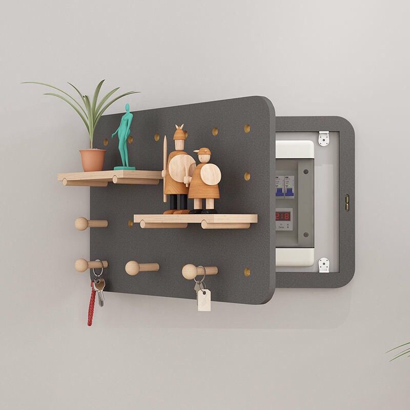 Nordic Wire-Wrap Board Meter Box Decorative Painting Punch-Free Electric Box Cover Storage Rack Solid Wood Shielding Box Decorative Shelf. 