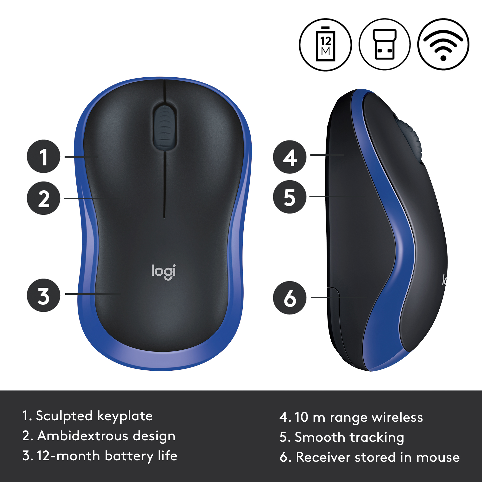 Logitech M185 Wireless Mouse, 2.4GHz with USB Mini Receiver, 12-Month Battery Life, 1000 DPI Optical Tracking, Ambidextrous PC / Mac / Laptop. 