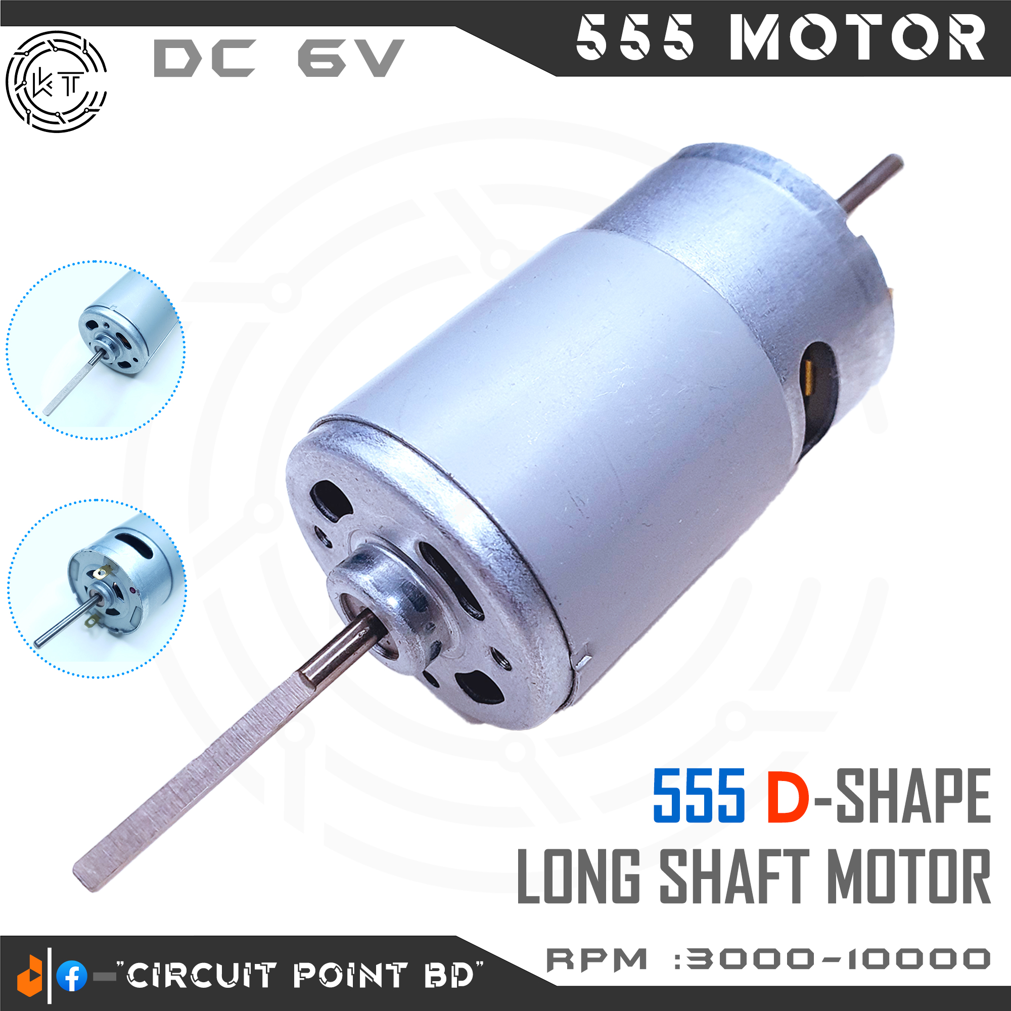 555 D Shape Long Shaft Full Metal Body 6-12V DC Motor Hi-Speed, Low Noise Rechargeable DC Fan For Solar or Electrical Tool and DIY Project.