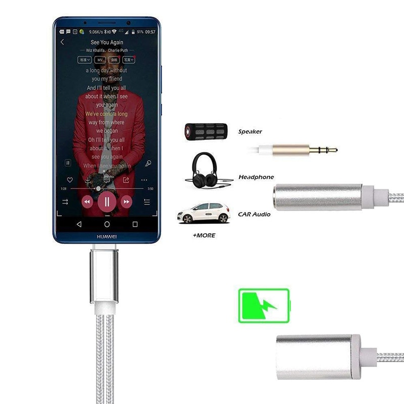 2 In 1 Type C To 3.5mm Headphone Jack Adapter USB C Aux Audio Data Cable Charging Cable For Samsung Xiaomi 11t Pro. 