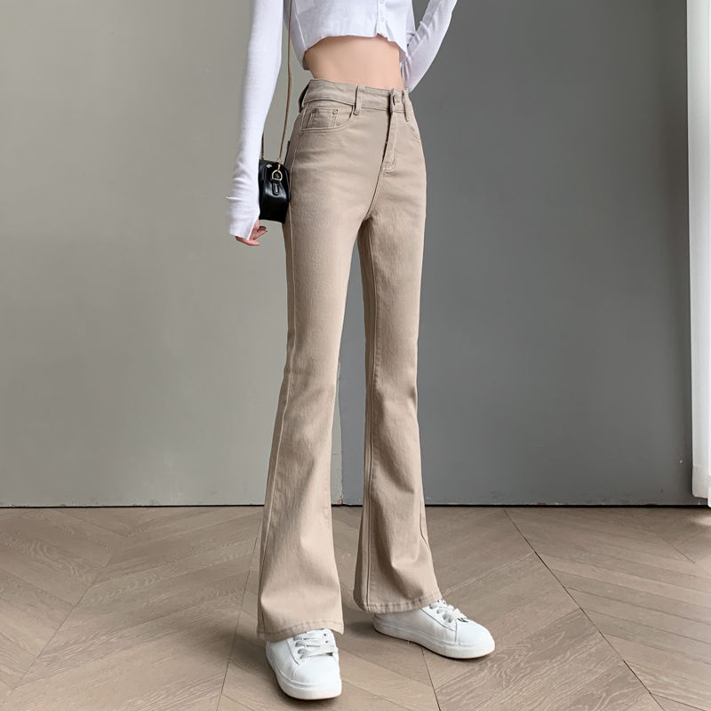 Khaki Versatile Stretch Bootcut Jeans Women's Pre-Fall 2024 New High-Waisted Slim Thin Flared Pants. 
