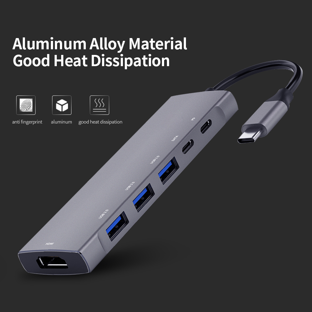 9-in-1 Multifunctional Type-C to 4K HD Hub PD Charge/Data Transfer/USB3.0/SD TF Card/HD/3.5mm Audio. 