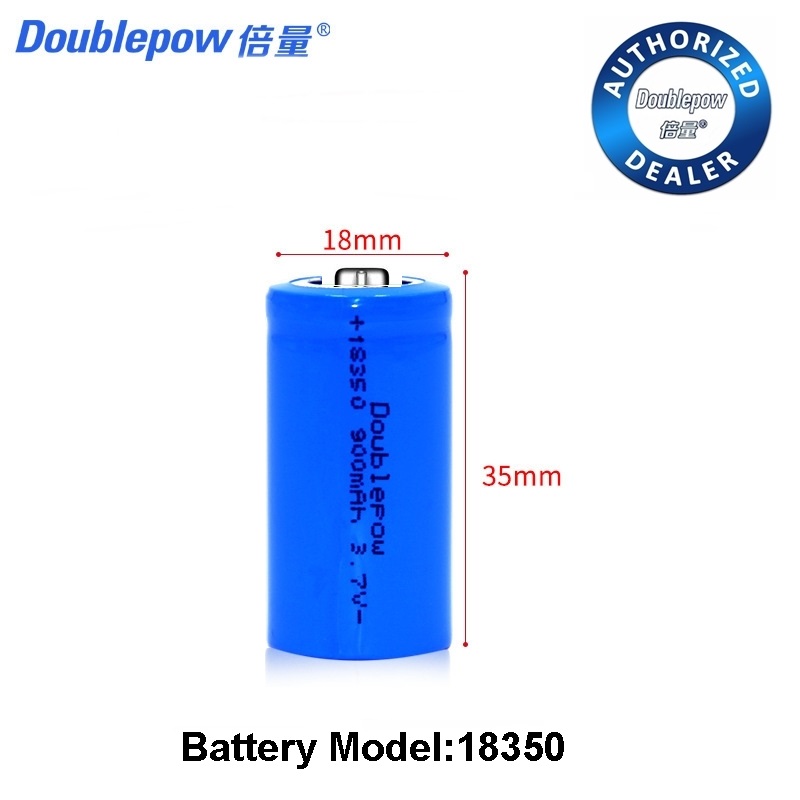Doublepow ICR 18350 3.7V 900mAh Li-ion Rechargeable Battery with 1200 Cycle Use (Point Top) - 1pcs