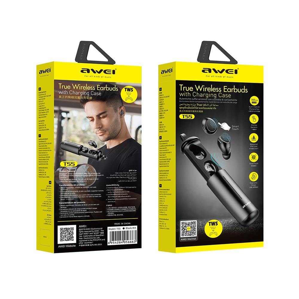 AWEI T55 TWS Wireless Bluetooth Earbuds In-ear Noise Canceling Gaming Headset With Mic. 