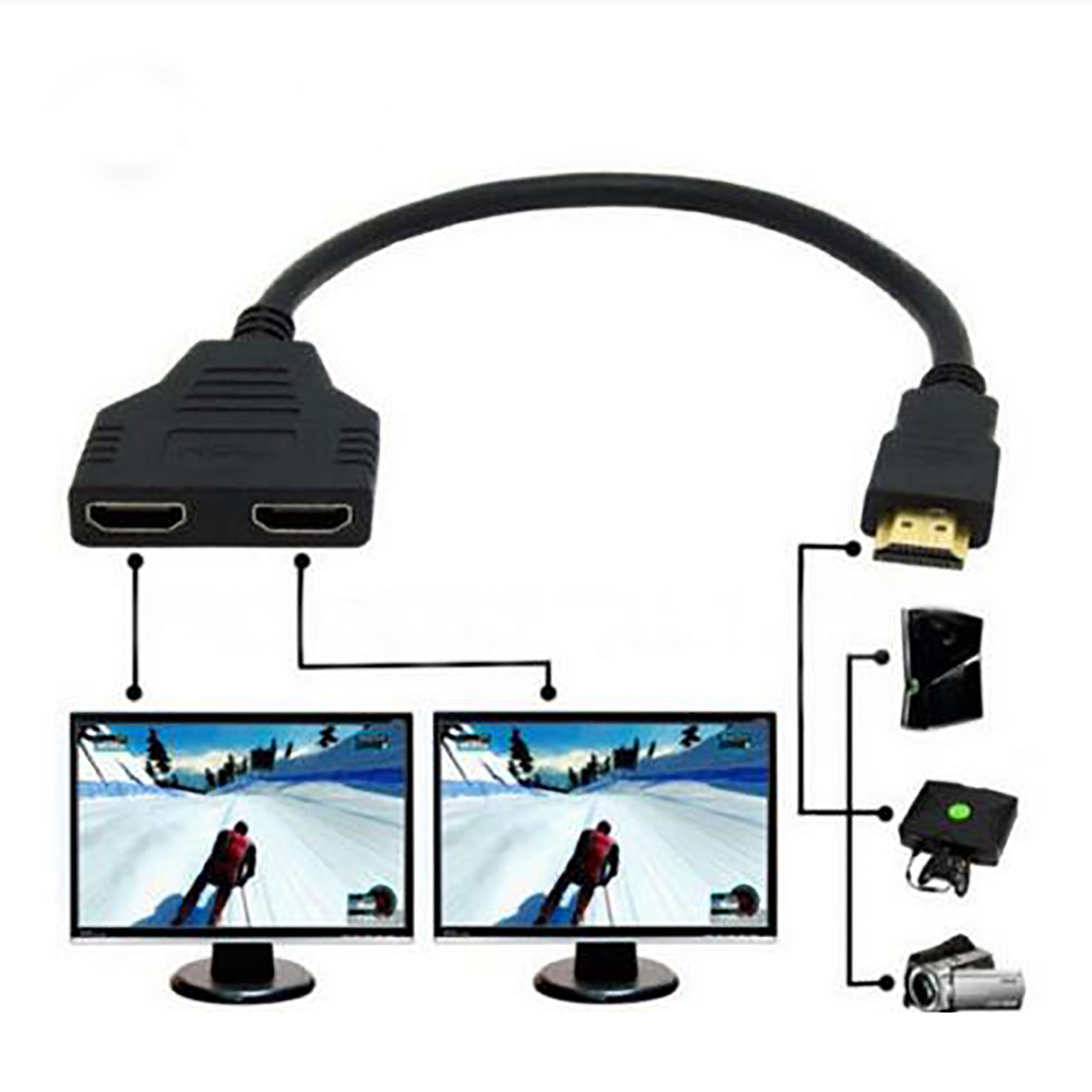 High Quality HDMI Splitter Cable 1 Male To Dual HDMI 2 Female Y Splitter Adapter in HDMI HD LED LCD