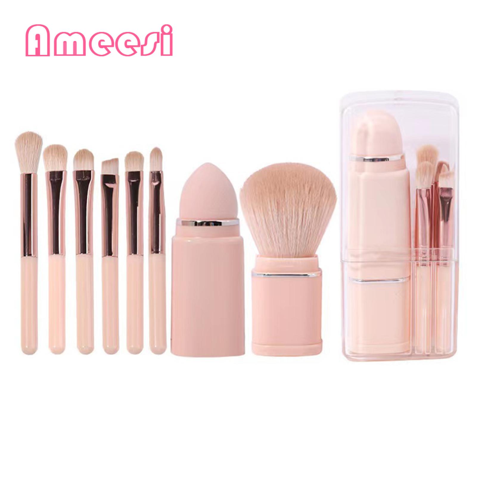Lightweight Compact Makeup Brushes Portable 8-piece Makeup Brush Set for On-the-go Beauty Soft Synthetic Bristles less Than Makeup Brush Set with Plastic Handle. 