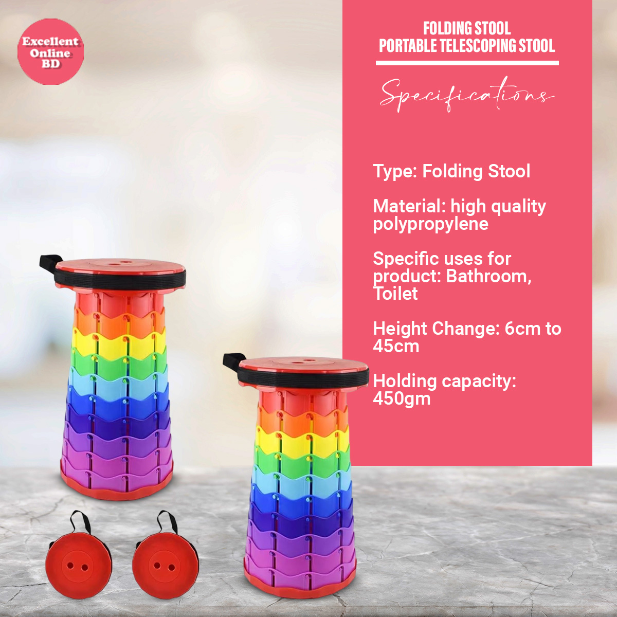 Folding Stool Portable Telescoping Stool Collapsible Lightweight Plastic Stool Retractable Camping Stool. 