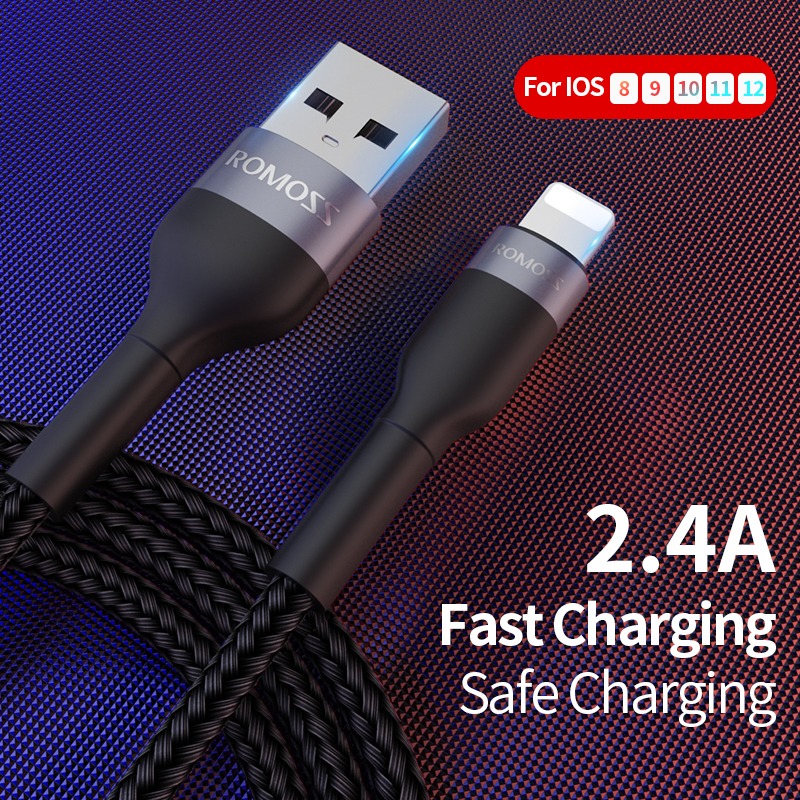 Romoss CB12B 2.4A Fast Charging Cable 1M USB to Lightning Fast Charger Data Cable for iPhone iPad iOS Devides Charging. 