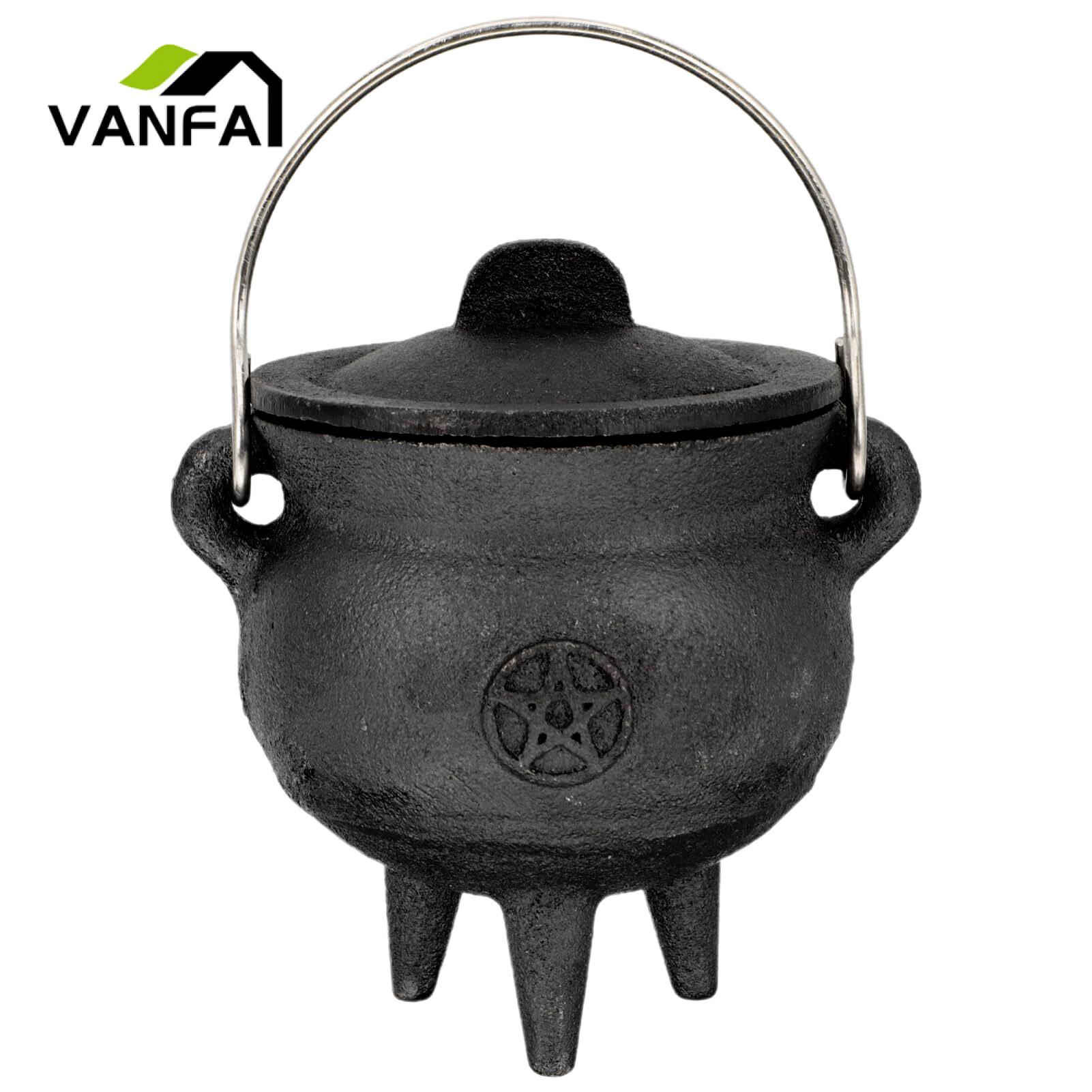 Witch Burning Pot Portable Mini Cast Iron Cauldron for Halloween Decor Incense Burning Heat-resistant Witch Pot with Lid Perfect Party Decoration Halloween Ornament. 