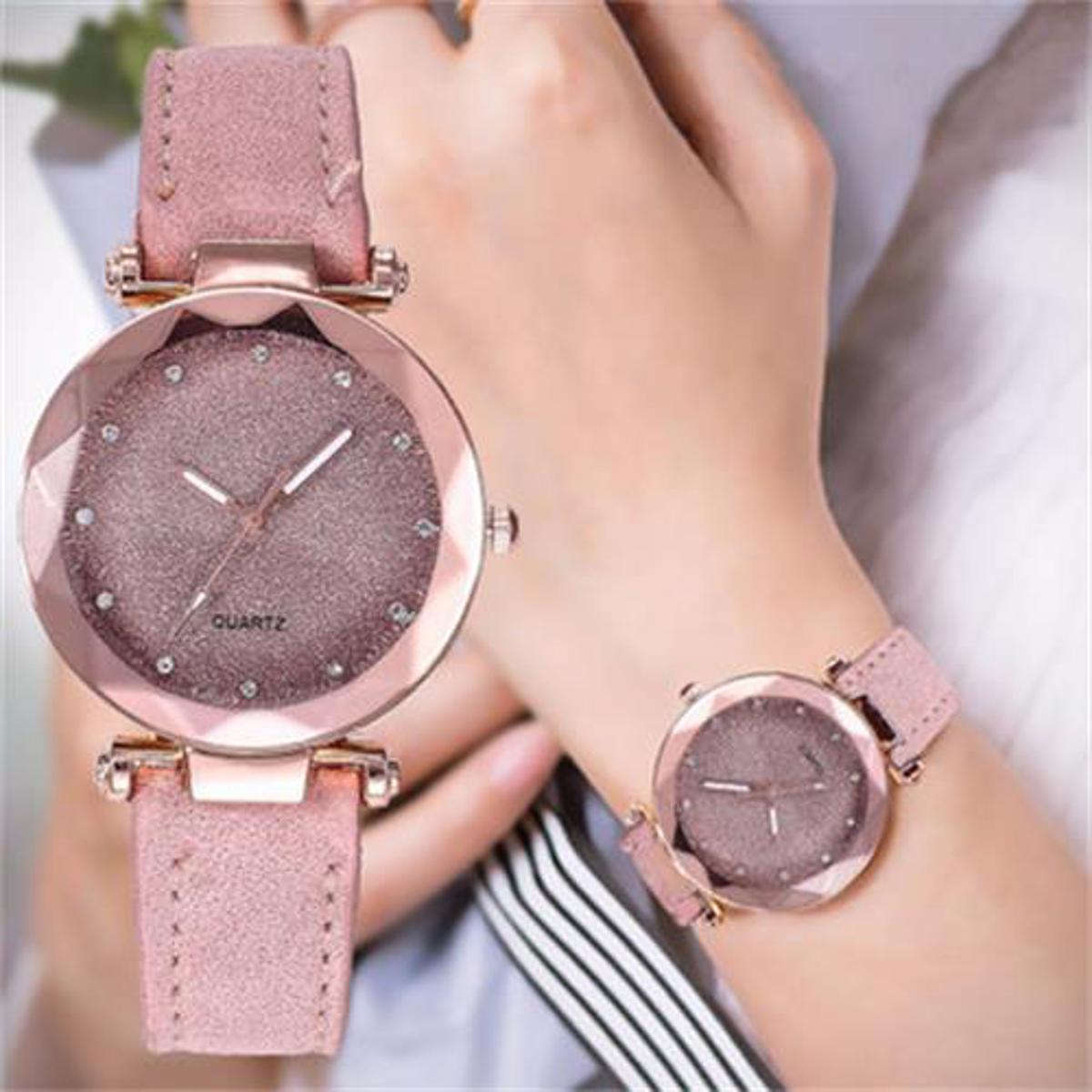 Women Quartz Watches Rhinestone Romantic Starry Sky Luminous Wrist Watch Girls Leather Strap Rhinestone Watch Daraz .bd