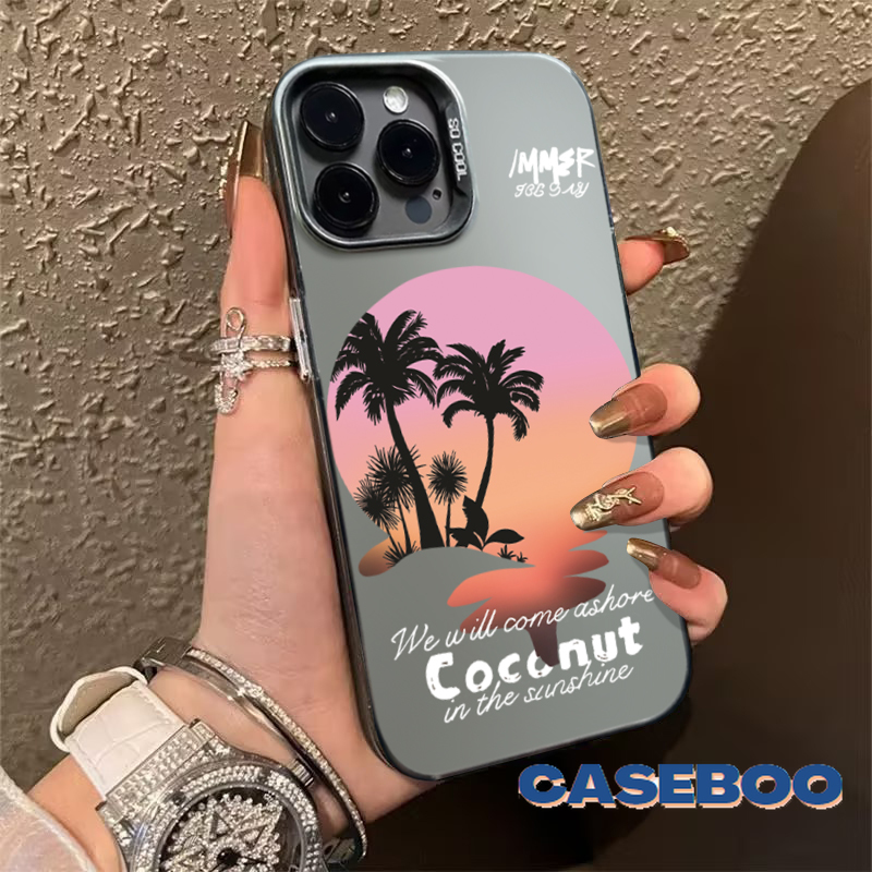 Fashion Beach Sunset Coconut Tree Case for Realme C67 C17 5i C53 5 C25 C12 C15 C51 C35 C11 C55 9i C33 6i C20 C30 7i 5s 8i C25Y C21 C21Y C20A Note 50 Narzo 50 Metal Lens Soft Cover