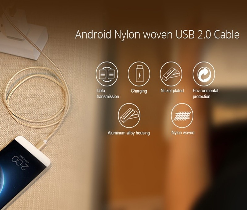 Nylon Micro USB Charger Cable for iRulu eXpro P2 for HomTom HT50, HT30, HT27, HT17, HT10, HT7 Pro Data Sync Charging Cable. 