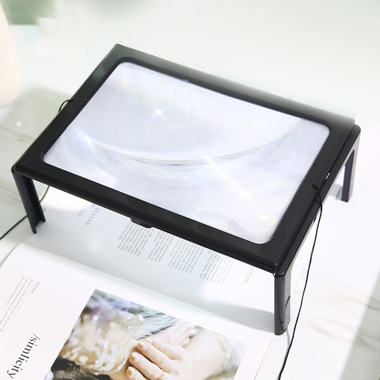 gu Portable Table Magnifier With 6 Led Lights Type Reading Loupe Magnifying Glass Screen Magnify Tools For Elderly. 