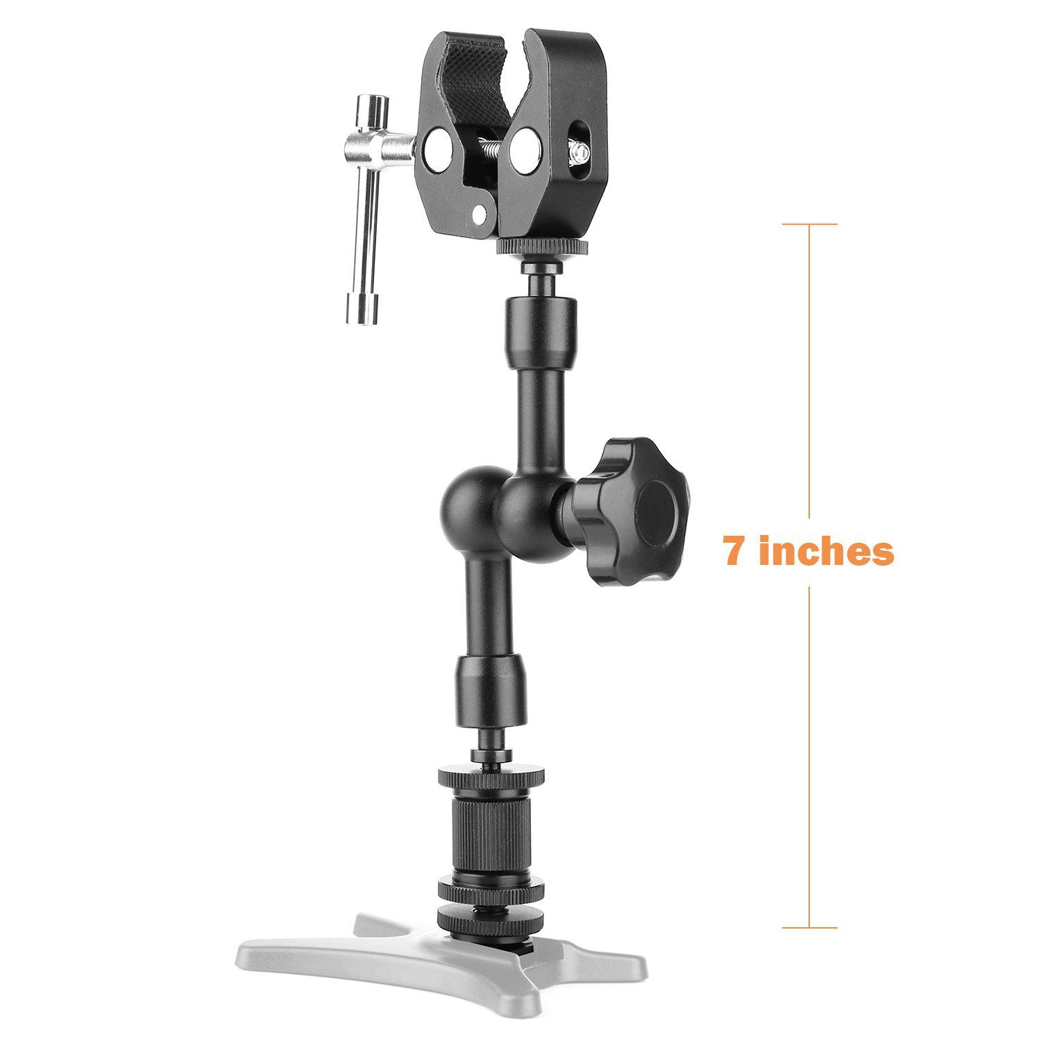 Magic Arm 7 inch Articulating Friction Arm Super Clamp Adjustable Rod Clamp Pliers Clip With 1/4 inch And 3/8 inch Thread For Dslr Camera Rig/Lcd Monitor/Led Lights/Flash Light - Black. 