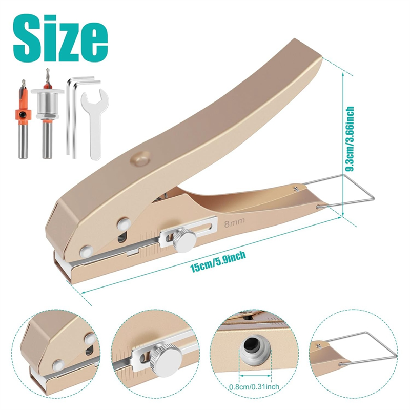 Single Hole Punch Heavy Duty Hole Puncher Edge Banding Punching Plier with Scale for Paper Cards Plastic Cardboard Easy to Use. 