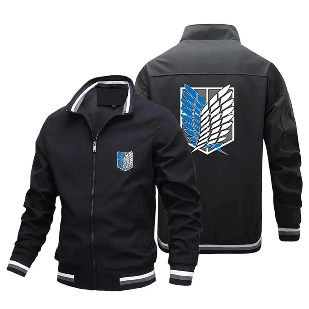 2024 Japanese Manga Print Attack on Titan Print Baseball Jacket Men's Jacket Street Y2k Harajuku Style Jacket Biker Jacket S-4XL. 