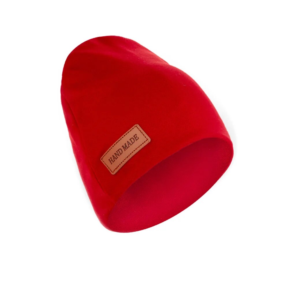 Solid Cashmere Baby Turban India Hats Newborn Boys Girls Autumn Winter Beanies Bonnet with Handmade Leather Tag Kids Headwraps