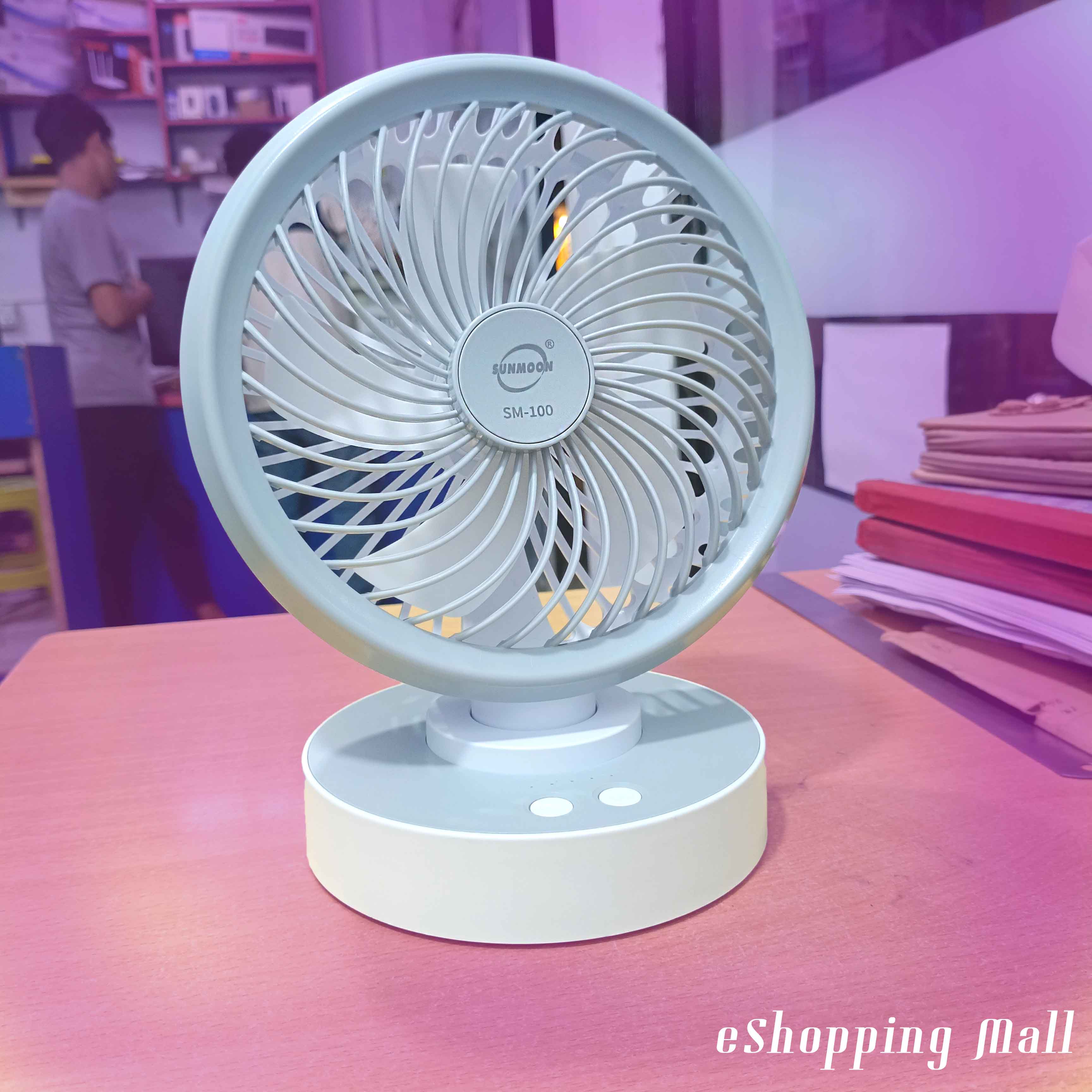 SUNMOON SM-9000 Rechargeable Mini Fan - 3.5 Hours Nonstop Mini Table Fan - Rechargeable Multiple Modes Portable Desk Fan - Strong Wind Left to Right Oscillating Angle. 