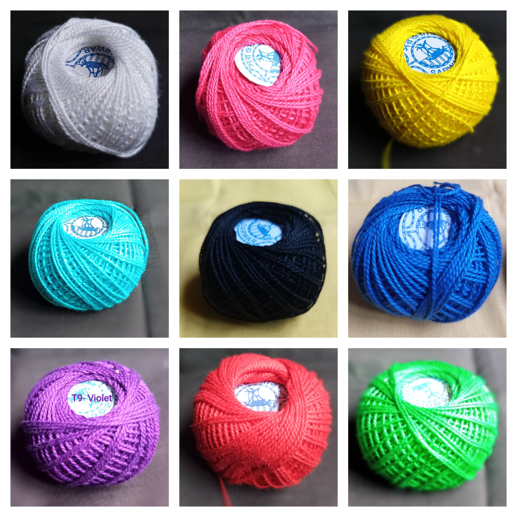 Multicolor Set of 10 Ball Kushikata suta/Crochet Cotton Thread Yarn For Knitting & Craft Making. 