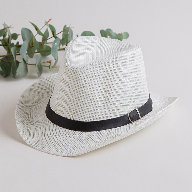 Straw hat man summer big brim sun hat, jazz hat belt cowboy top hat, outdoor sunhat, fishing hat, English hat