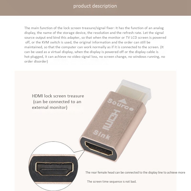 HDMI Lock Screen Signal Holder KVM HDMI2.0 Virtual Adapter EDID DDC Dummy Plug for HDMI Display Emulator Up to 3840X2160. 
