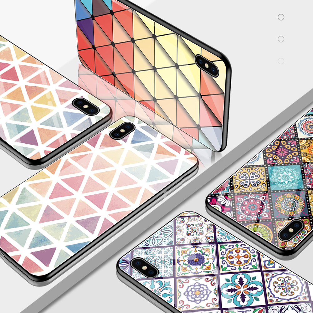 Jizetin for Samsung A52S 5G / A52 / A52 5G Glass Back Cover Decorative Pattern Glossy Tempered Glass Shockproof Soft Edge Phone Cases. 