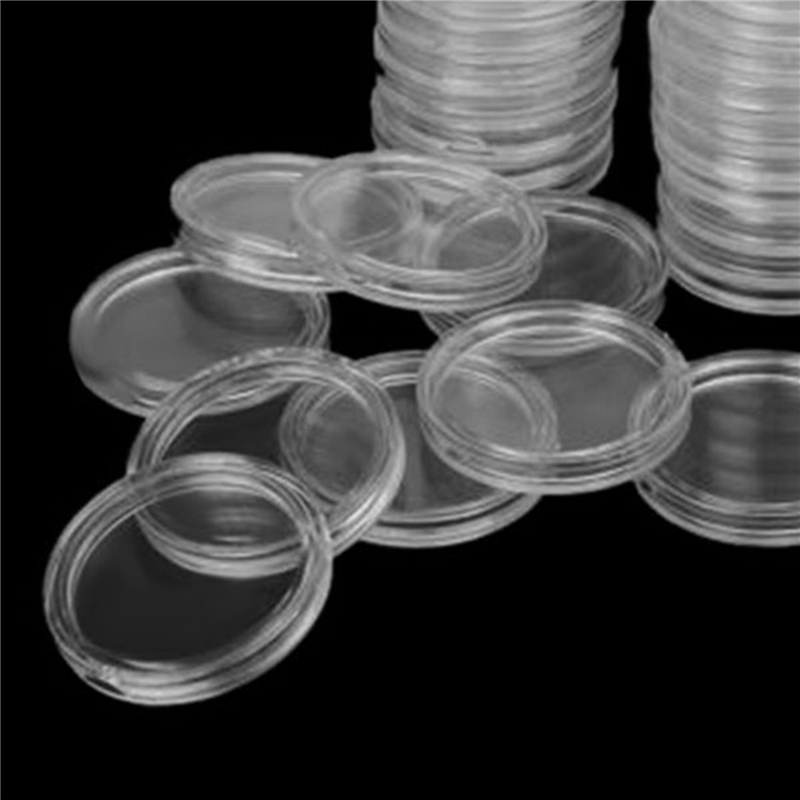 XHHDQES 200Pcs 21mm Round Clear Plastic Coin Holder Capsules Box Storage Clear Round Display Cases Coin Holders. 