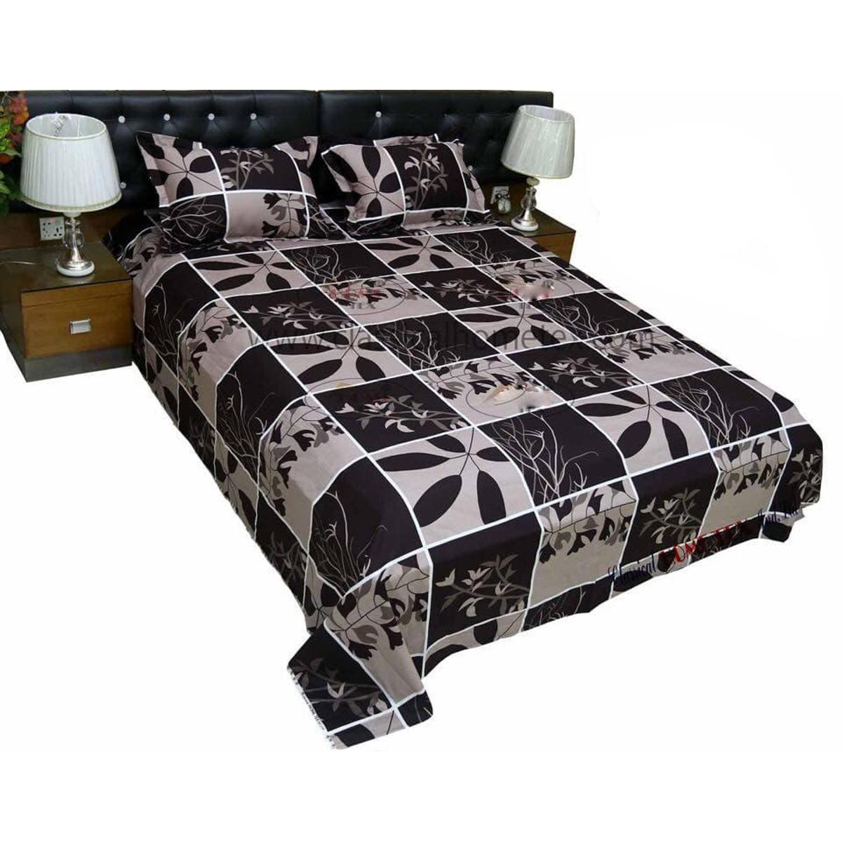 Double King Size Cotton Bed Sheet With  2 Pillow Covers - Multicolor