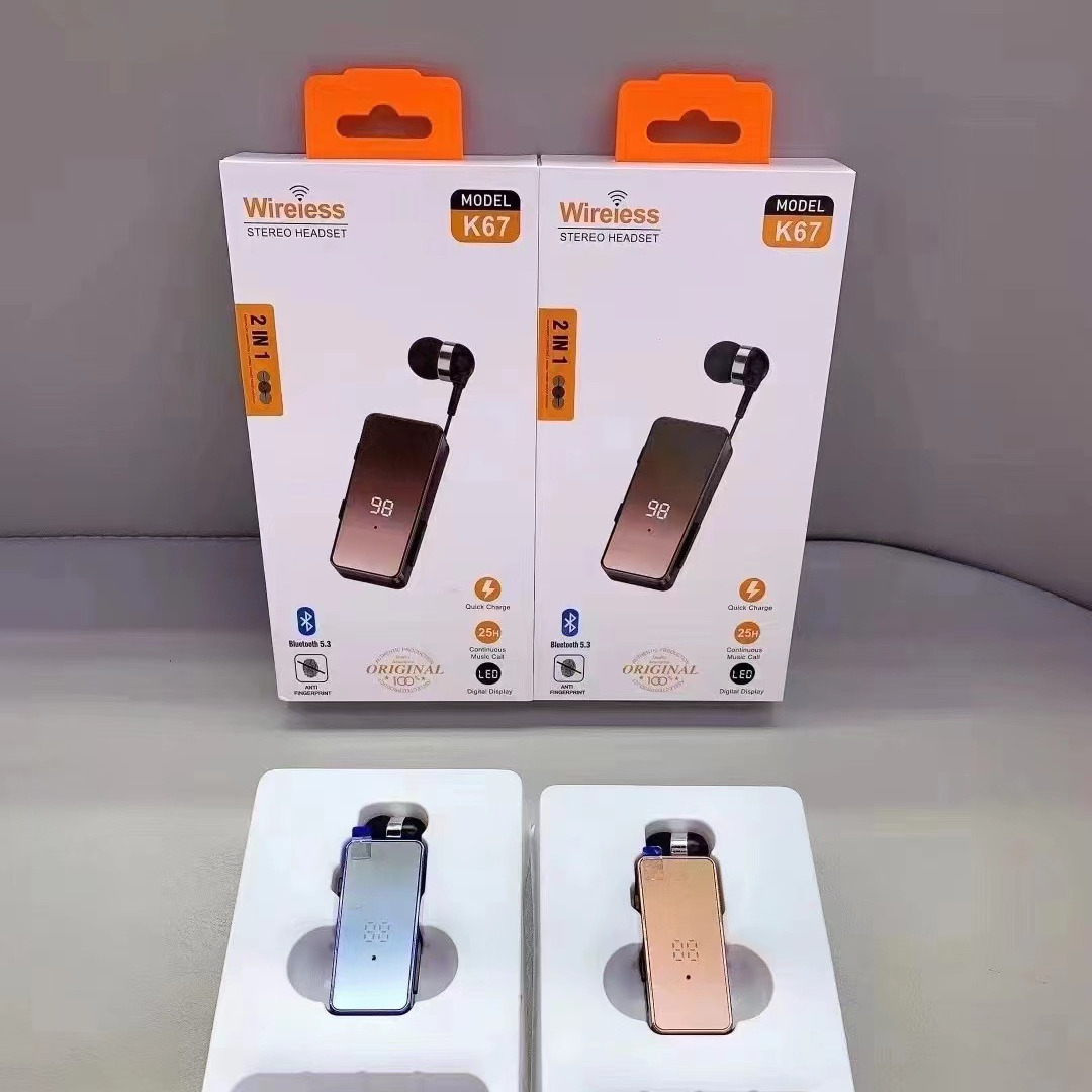 Cross-border private model K67 collar clip-on Bluetooth headset long endurance digital display wireless universal sports. 