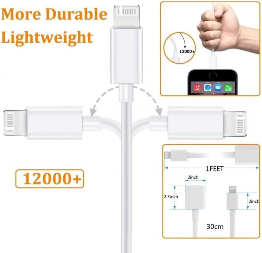 Lightning Extension Cable Charging Sync Data Cable For iPhone 13 13 Pro Max 12 11 XS Max XR X 8 7 6 Plus 5 5S iPad iPod and More. 