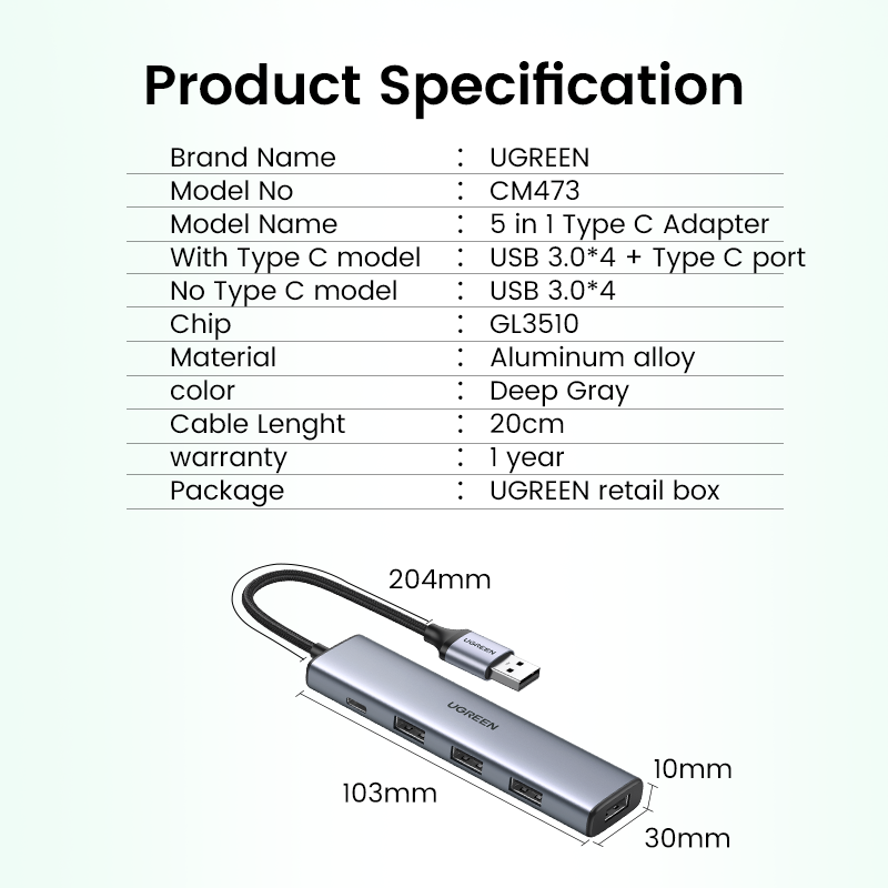 UGREEN USB HUB Type C to 4 USB 3.0 HUB USB to Type C Adapter 5G For Macbook Pro Air M1 PC Laptop Accessories USB C HUB Splitter. 