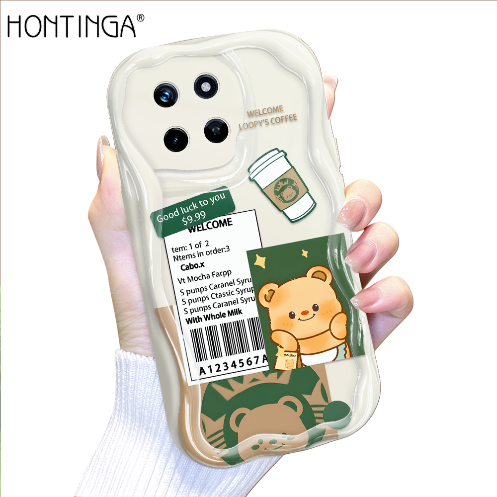 Hontinga for Realme 11 4G Back Cover Cute Bear Coffee Cream Texture Phone Case Wavy Edge Soft Silicone Cover